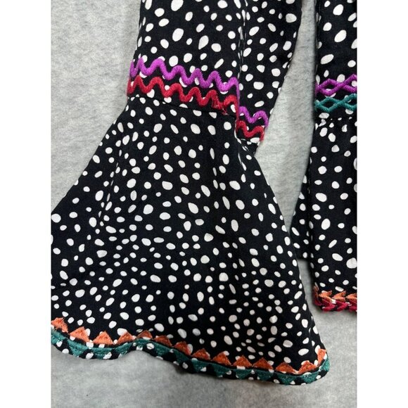 Savanna Jane Polka Dot Boho Top S Embroidered Bell Sleeves V Neck Casual - Picture 4 of 6